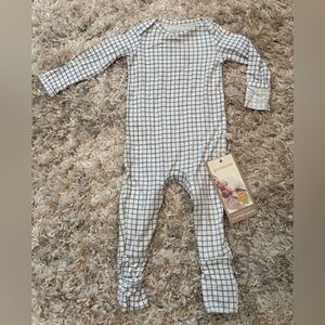 NWT Gunamuna Checkmate Blue Check Long-Sleeve Pajama Romper - 6-9m